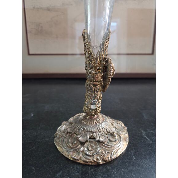 Vintage Matson Ormolu Gold Filigree Rose Bud Vase 12" Hollywood Regency Style - Picture 8 of 10